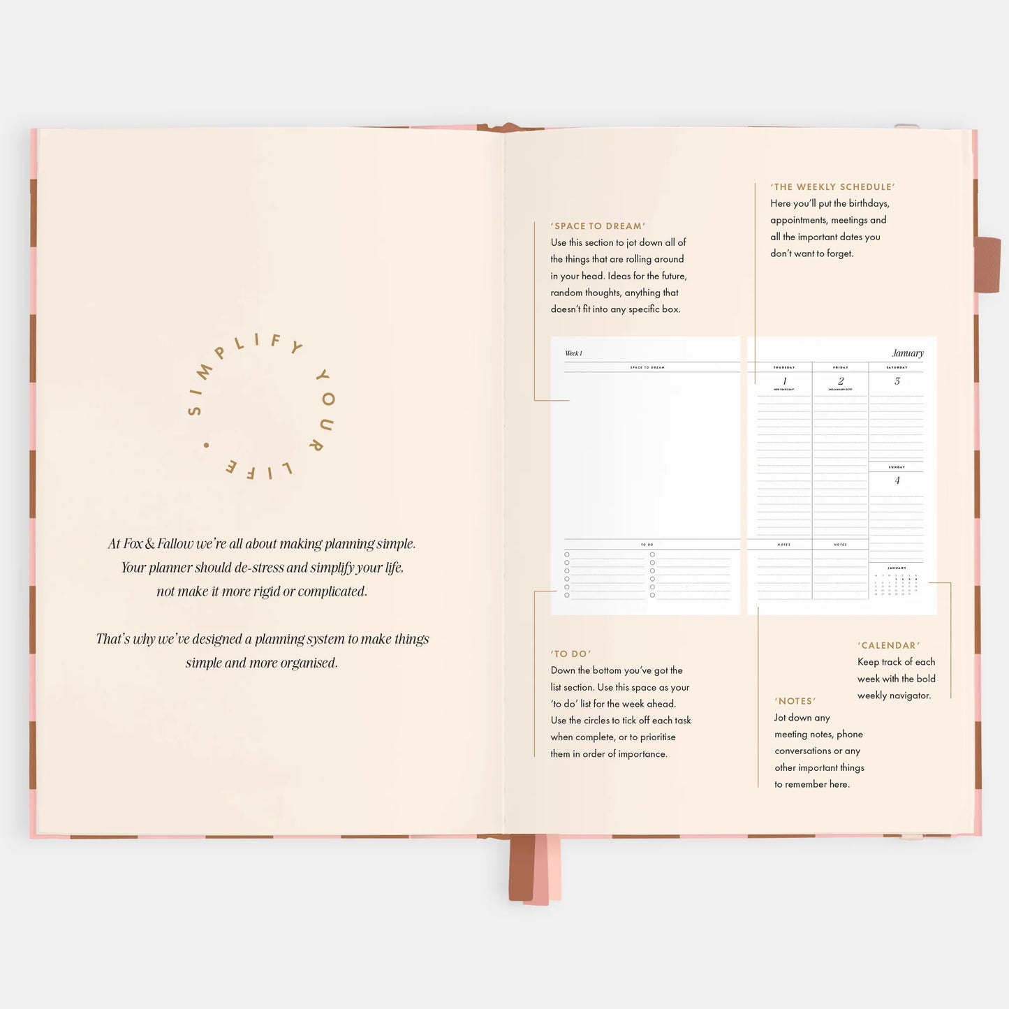 Fox & Fallow - 2026 A5 Vertical Planner - Rose Check