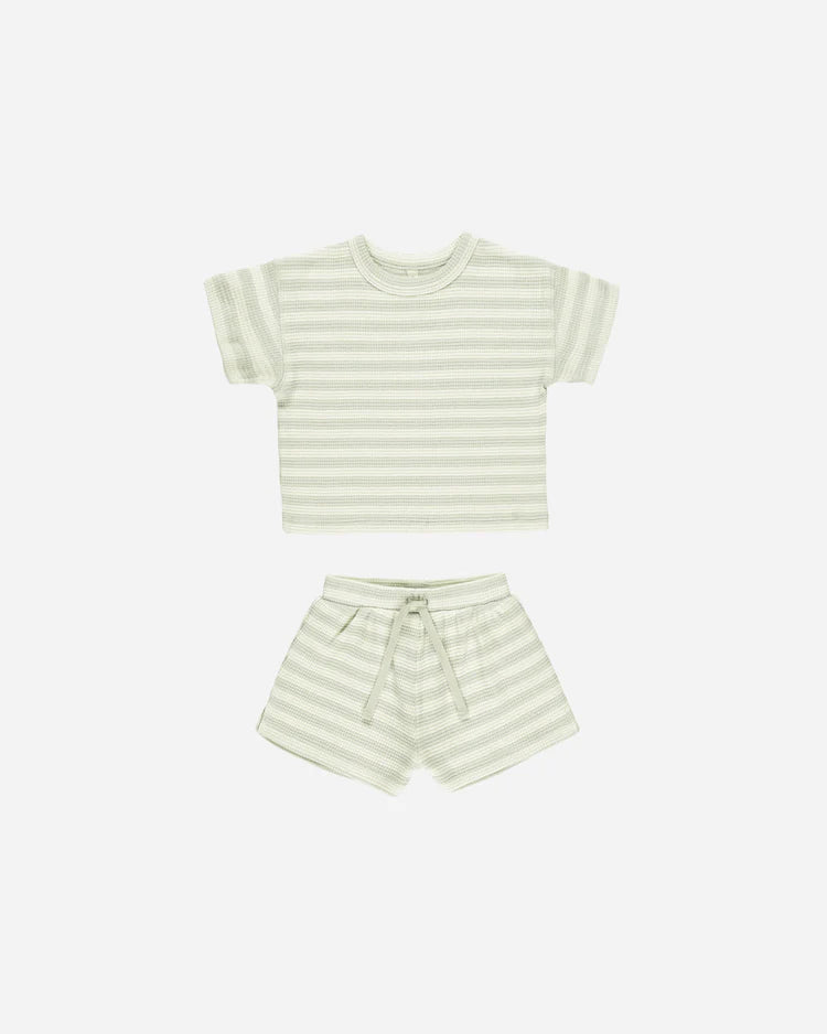 Quincy Mae - Mint Stripe Waffle Tee & Short Set