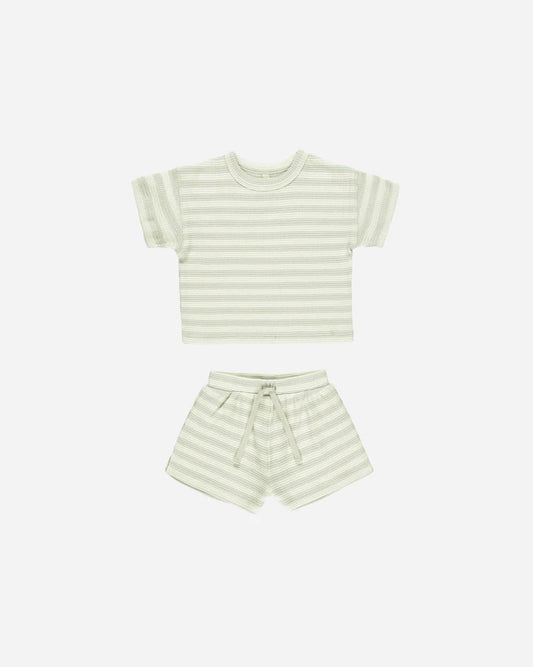 Quincy Mae - Mint Stripe Waffle Tee & Short Set