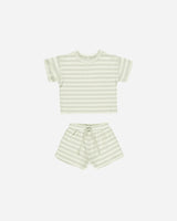 Quincy Mae - Mint Stripe Waffle Tee & Short Set