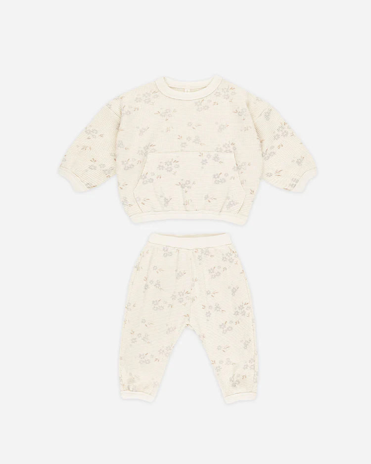 Quincy Mae - Blue Ditsy Waffle Slouch Set