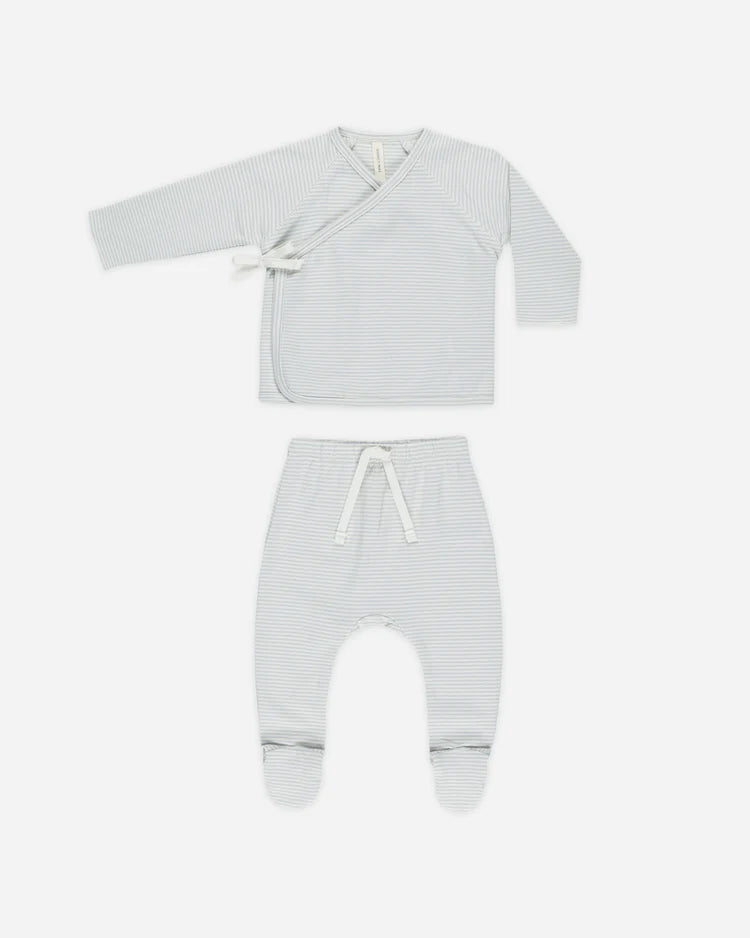 Quincy Mae - Sky Micro Stripe Wrap Top & Footed Pants Set