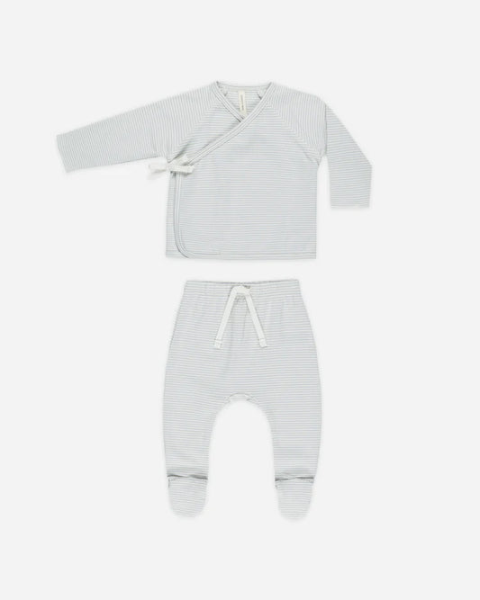 Quincy Mae - Sky Micro Stripe Wrap Top & Footed Pants Set