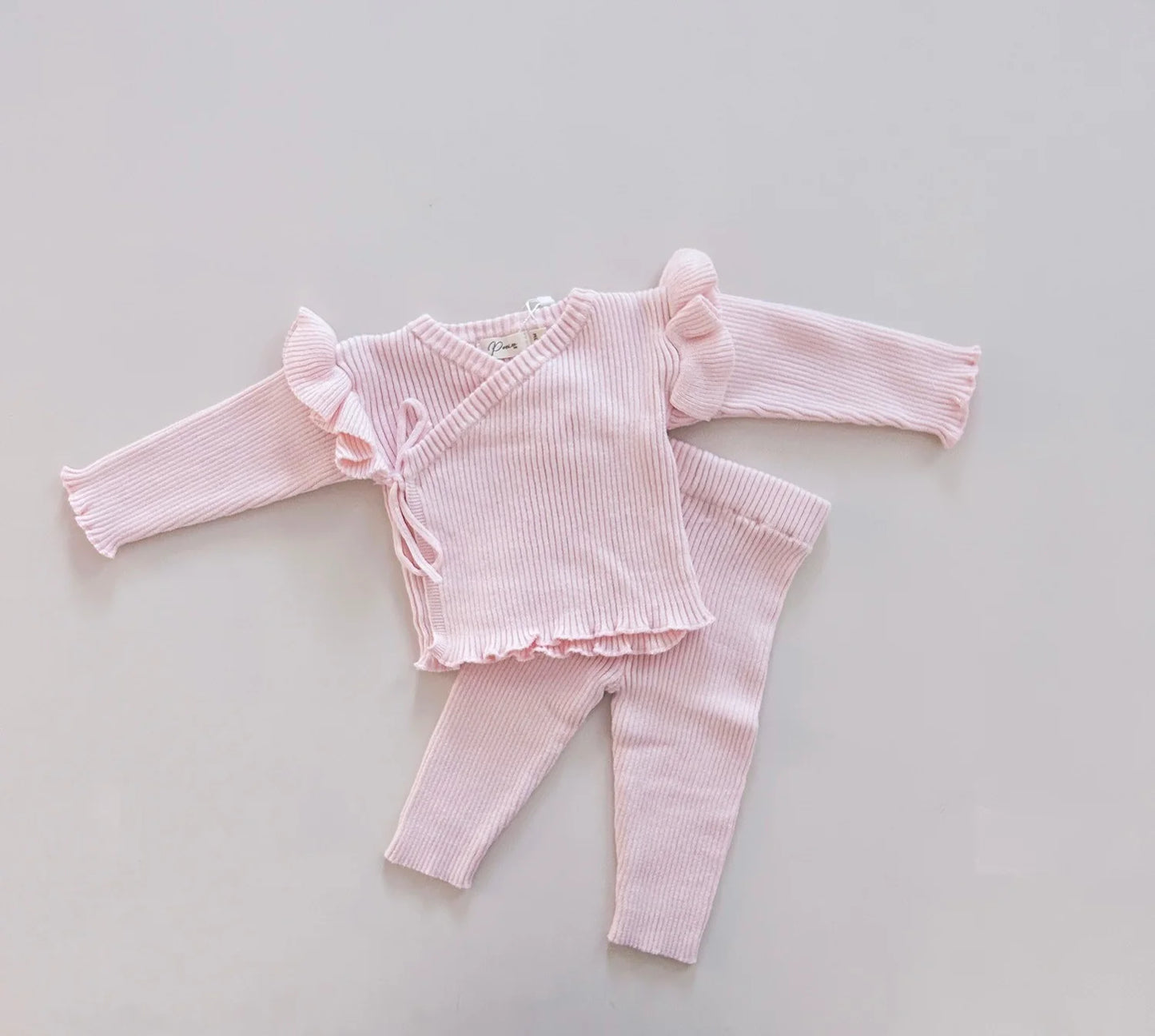 Petit + Co- Ruffle Pink Kimono Ribbed Set