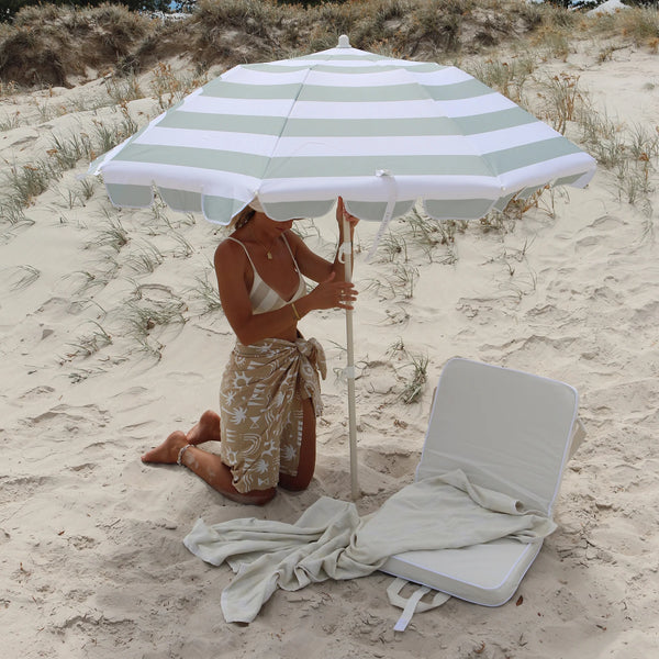 SunnyLife - Compact Beach Umbrella Sea Sage Stripe