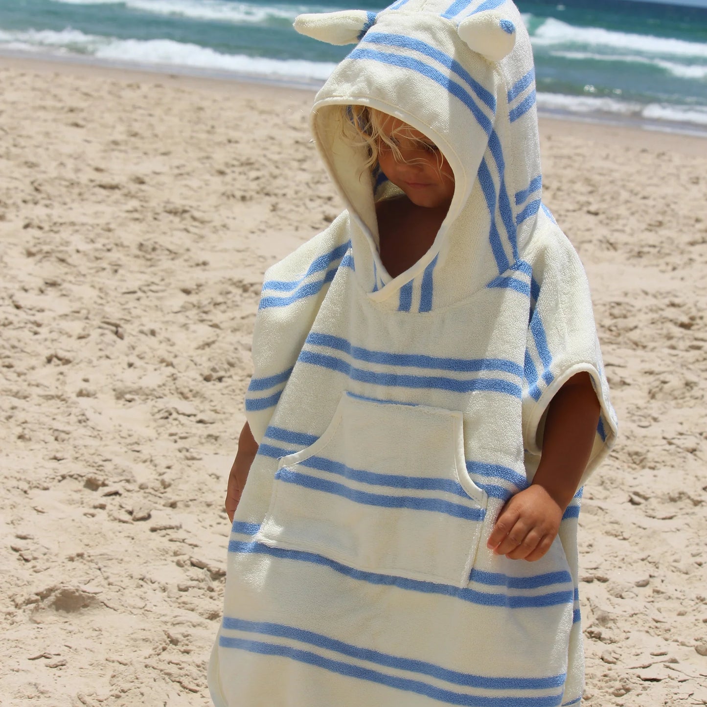 SunnyLife - Kids Character Hooded Towel Sammy the Seagull Blue Stripe
