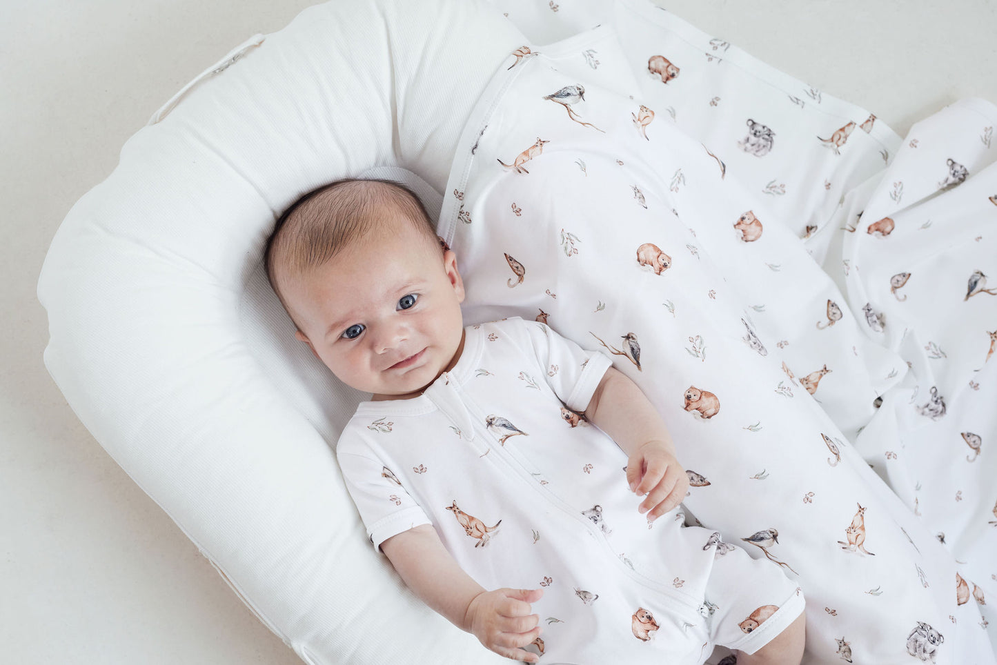 Aster and Oak  - Native Animals Short Sleeve Zip Romper