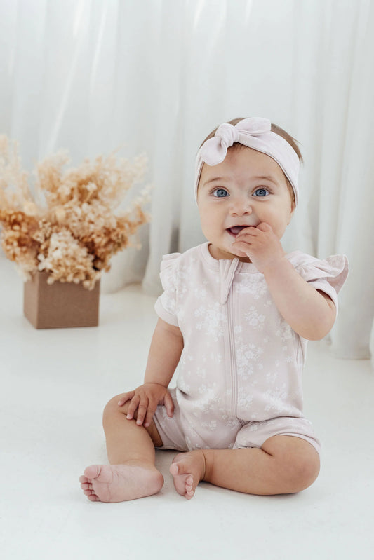Aster and Oak  - Eve Floral Short Sleeve Zip Romper