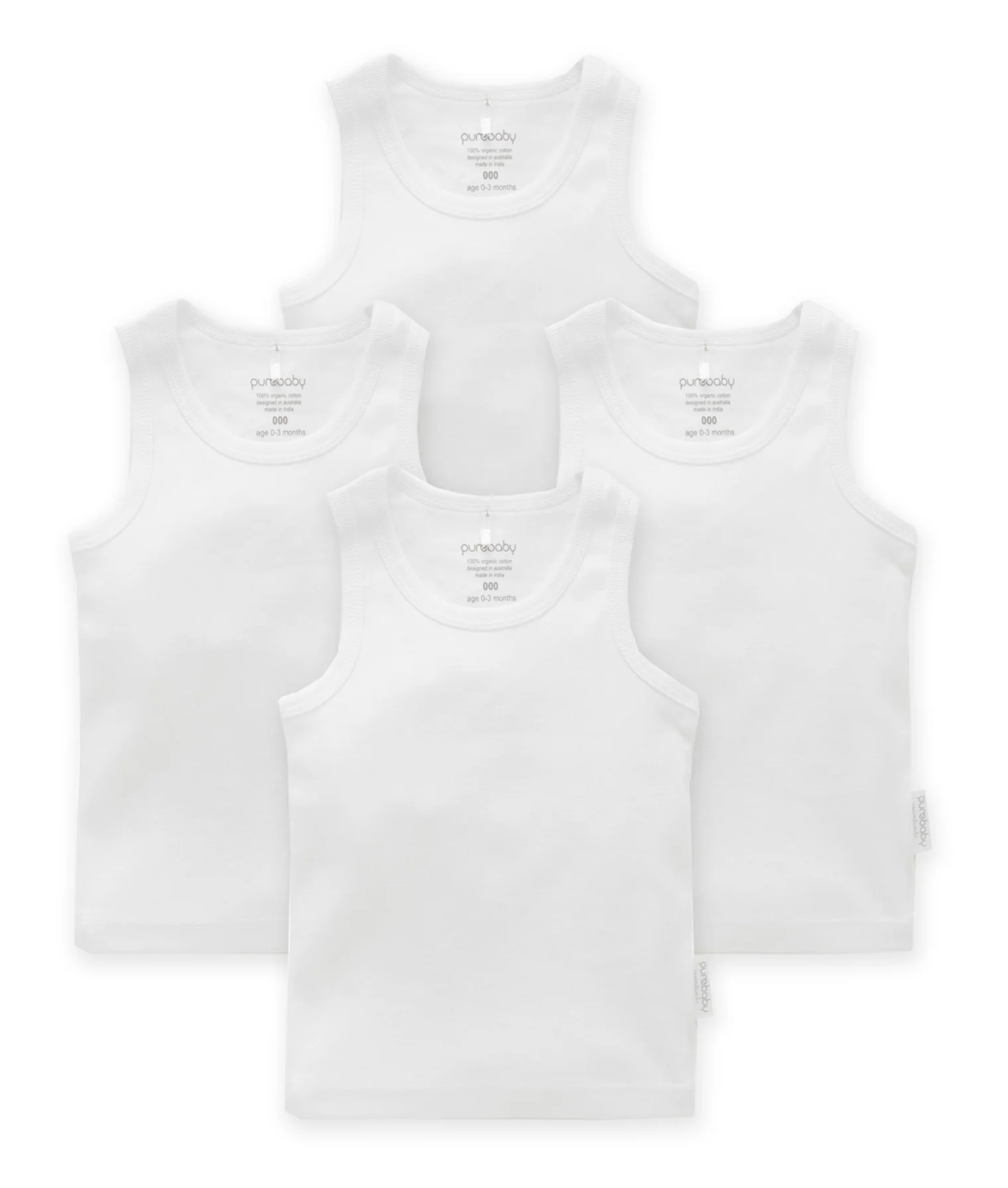 Pure Baby- White 4 Pack Rib Singlet