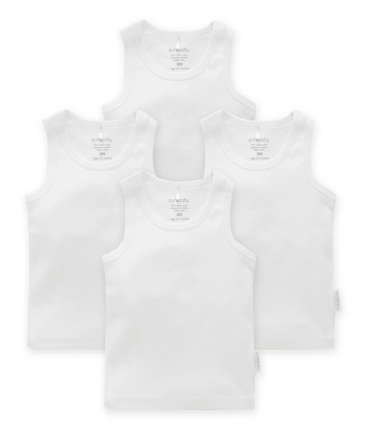 Pure Baby- White 4 Pack Rib Singlet
