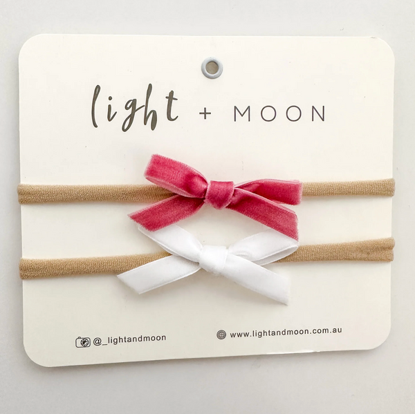 Light and Moon-Hot Pink/White Velvet Bows