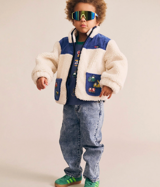 Hux Baby- Blue Patches Cord Sherpa Jacket