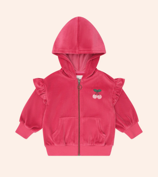 Hux Baby- Very Cherry Velour Zip Up Hoodie