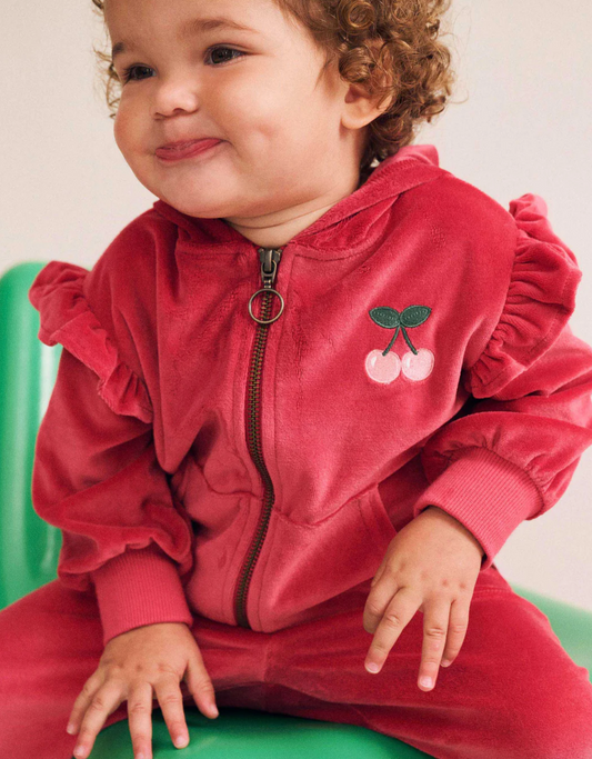 Hux Baby- Very Cherry Velour Zip Up Hoodie