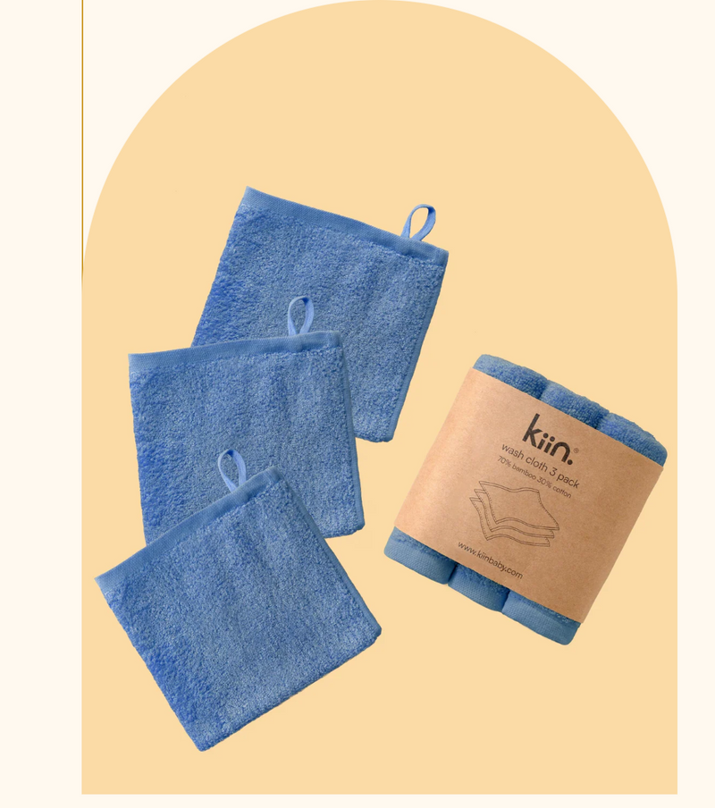 Kiin Baby- 3 Pack Wash Cloth- Blue Shadow