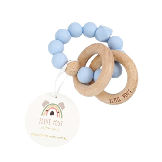 Petite Vous- Baby Blue Silicone + Beechwood Teething Rings