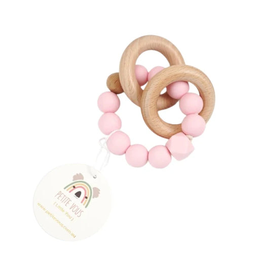 Petite Vous- Pink Silicone + Beechwood Teething Rings