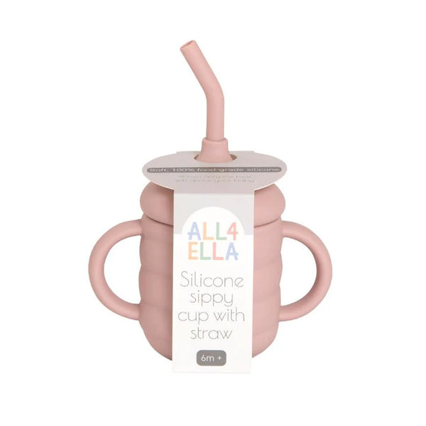 All4Ella-  Silicone Sippy Cup with Straw- Dusty Pink