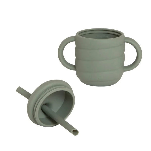 All4Ella-  Silicone Sippy Cup with Straw- Olive