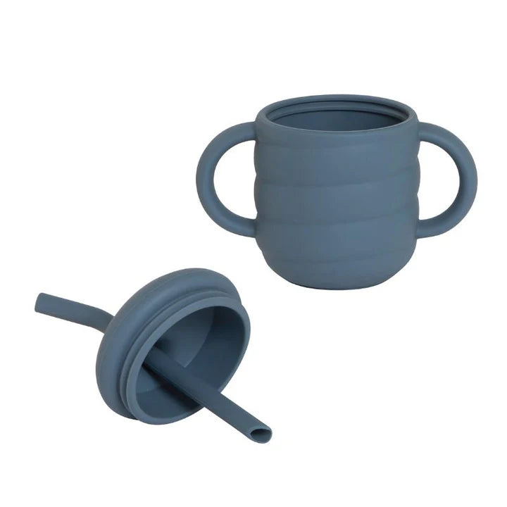 All4Ella-  Silicone Sippy Cup with Straw- Slate Blue