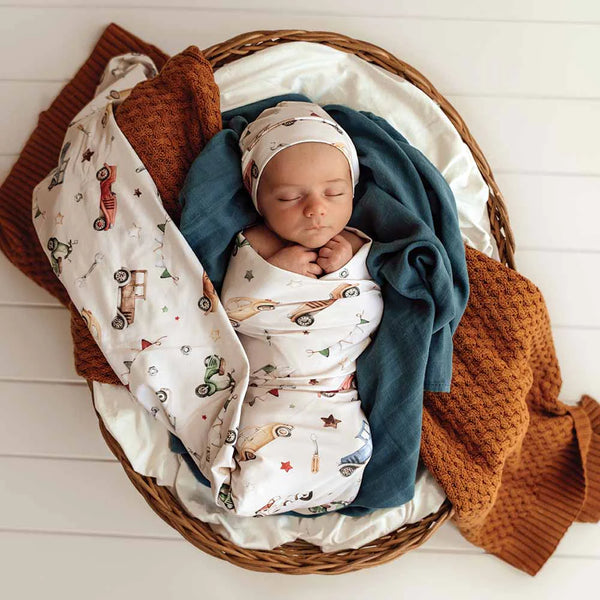 Snuggle Hunny Kids- Vintage Cars Jersey Wrap & Headband Set
