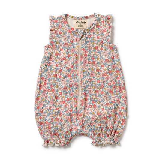 Wilson & Frenchy - Summer Bloom Organic Ruffle Zipsuit