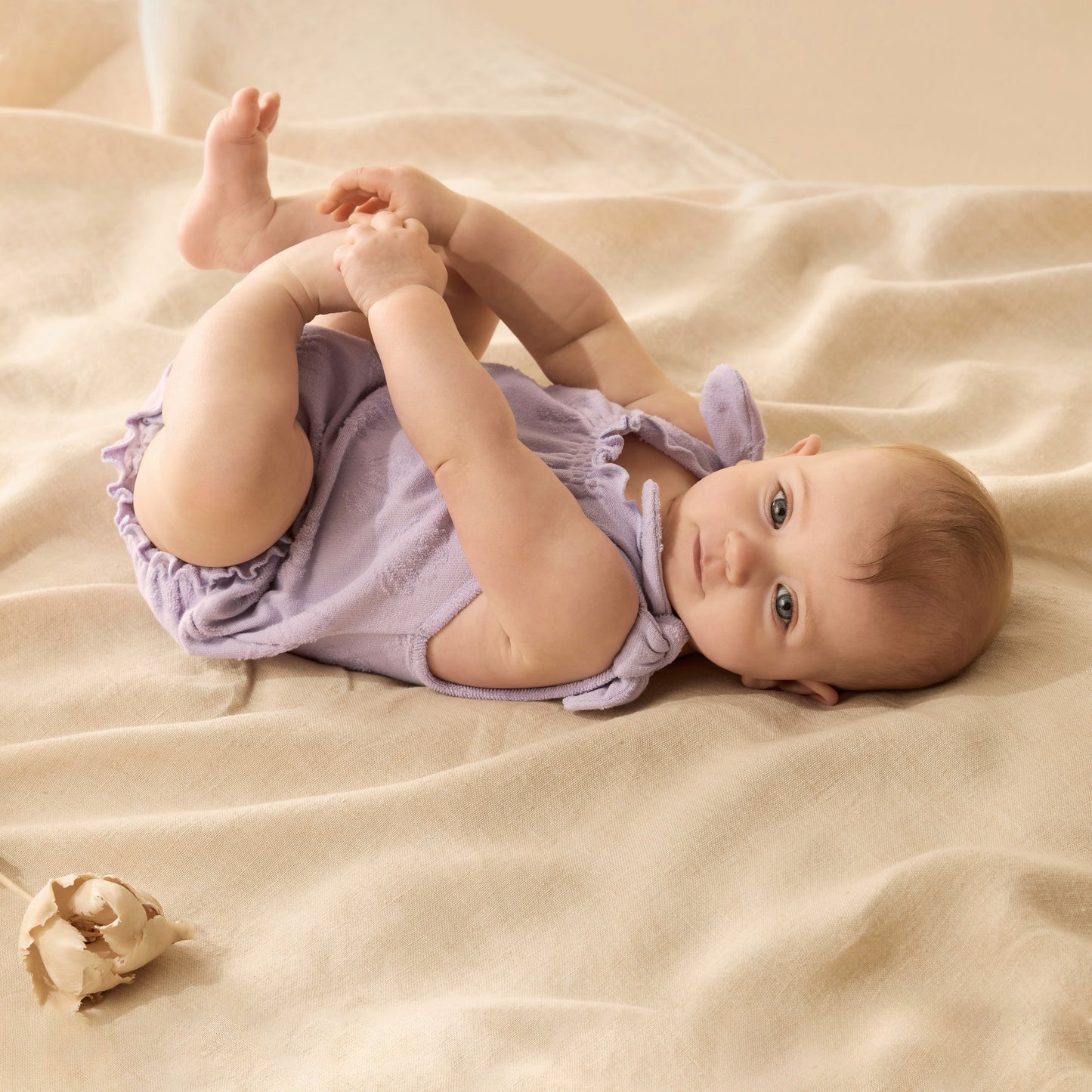 Wilson & Frenchy - Lavender Shells Organic Terry Tie Playsuit