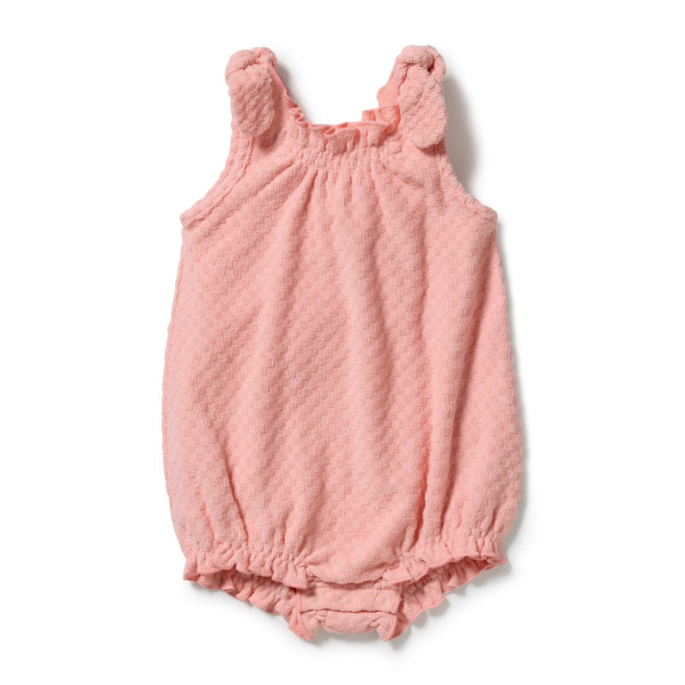 Wilson & Frenchy Petal Pink Check Organic Terry Tie Playsuit