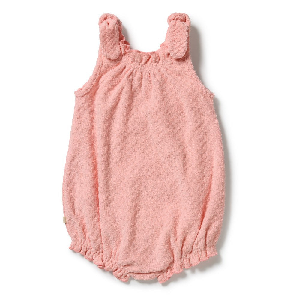 Wilson & Frenchy Petal Pink Check Organic Terry Tie Playsuit