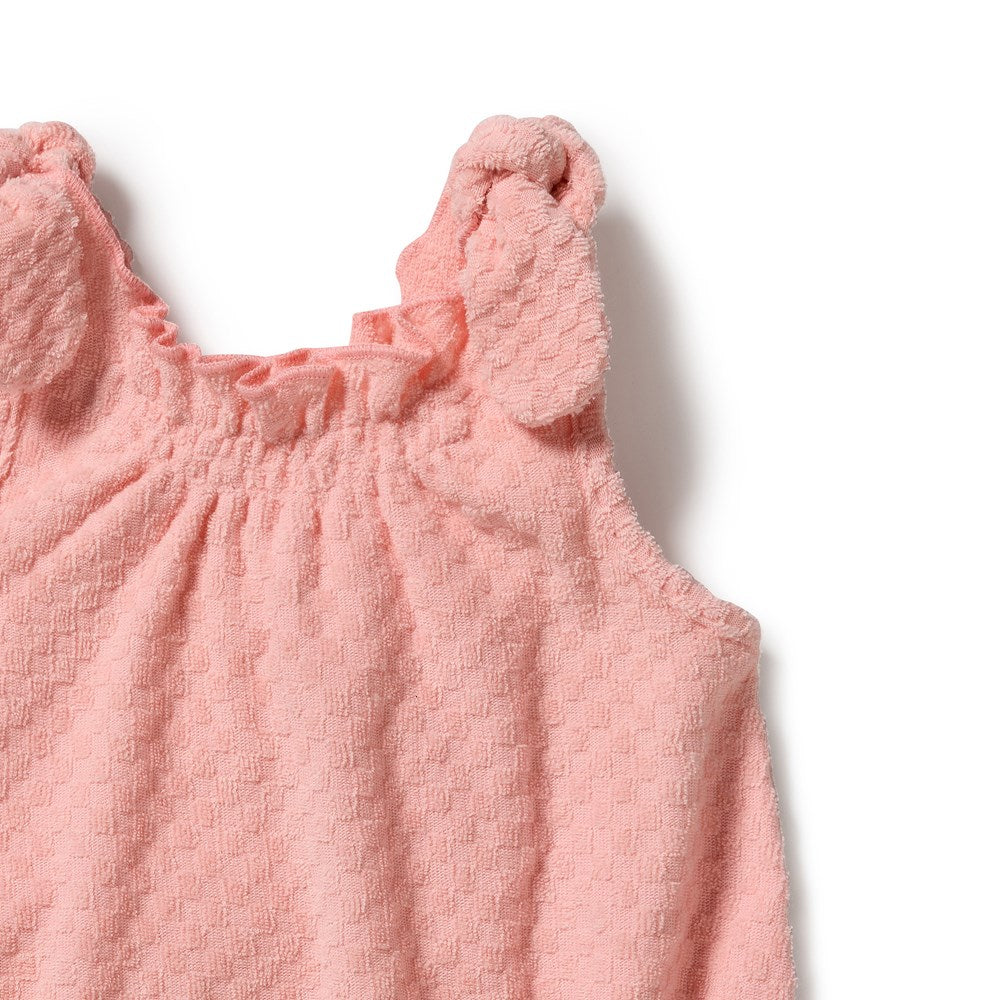 Wilson & Frenchy Petal Pink Check Organic Terry Tie Playsuit