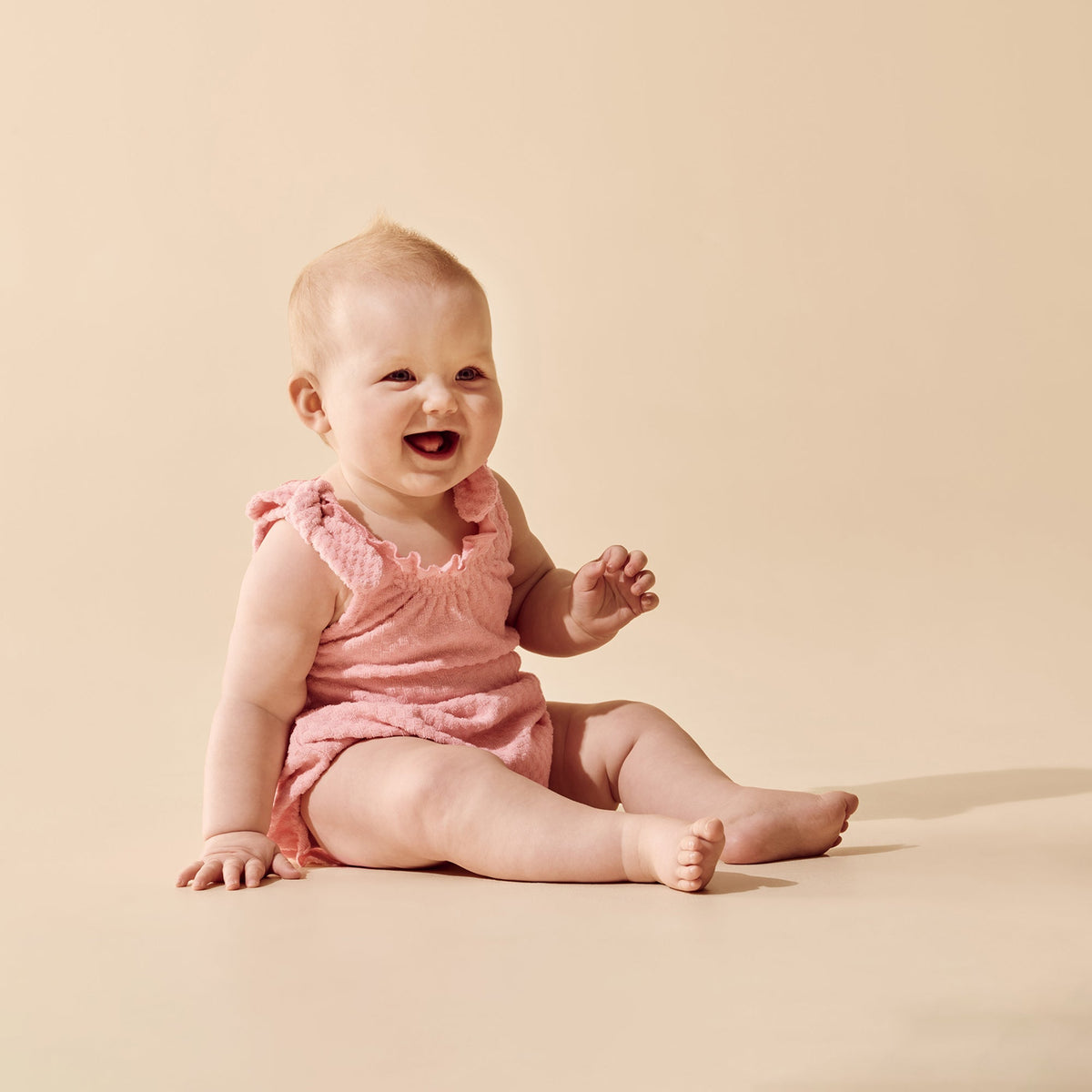 Wilson & Frenchy Petal Pink Check Organic Terry Tie Playsuit