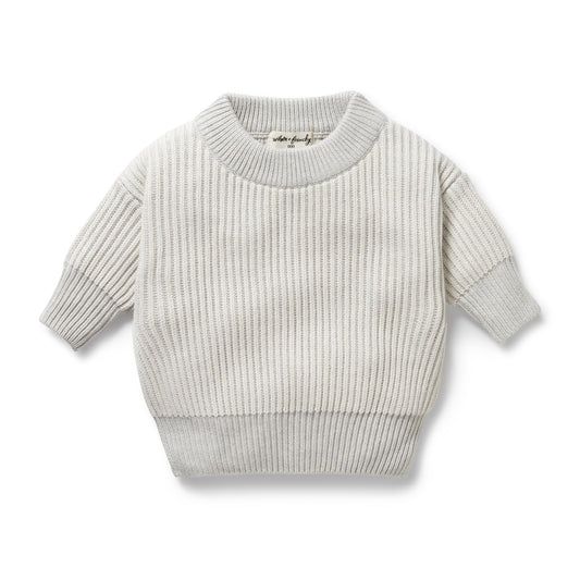Wilson & Frenchy - Grey Melange and Oatmeal Organic Knitted Ribbed Jumper