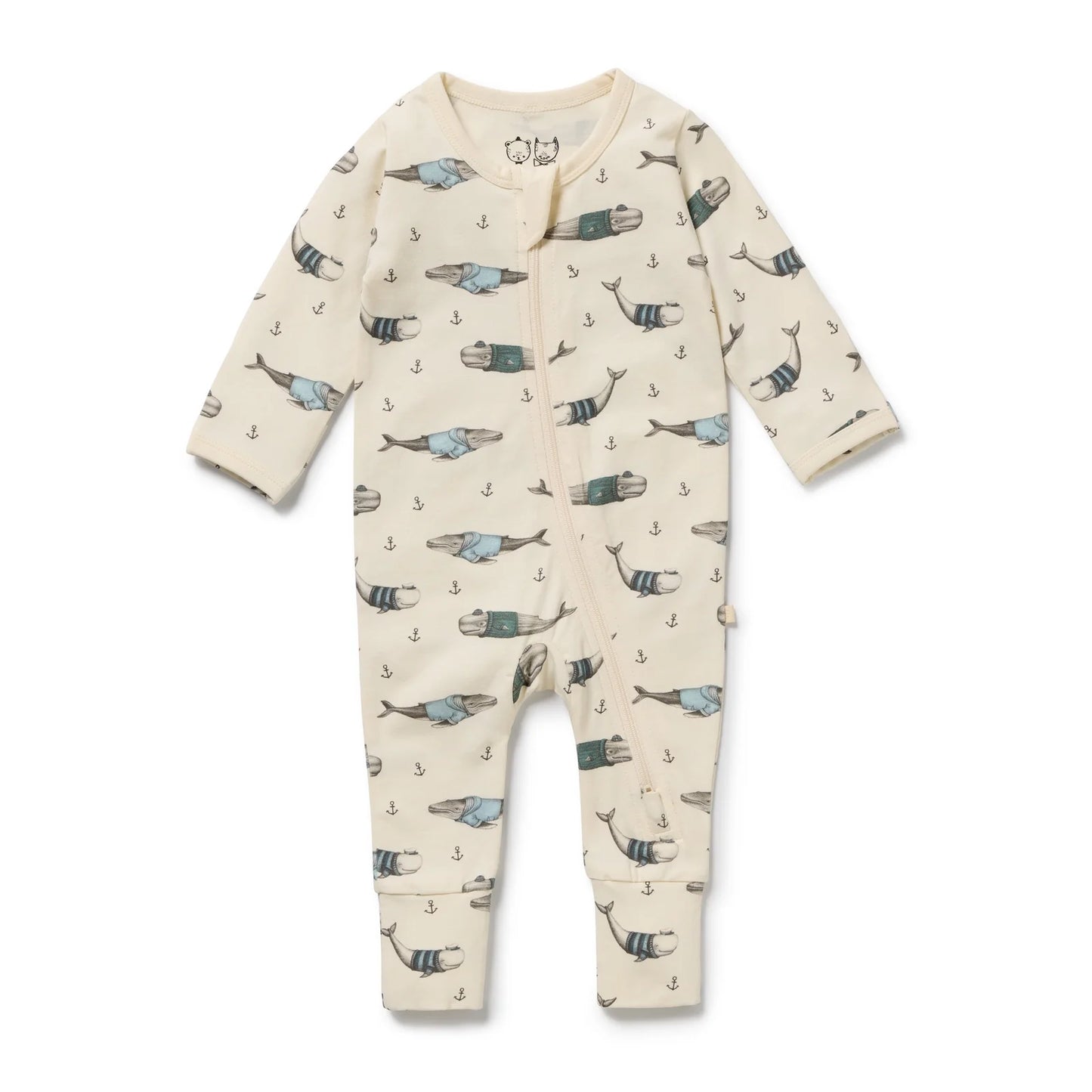 Wilson & Frenchy - Woolly Whales Organic Zipsuit with Feet