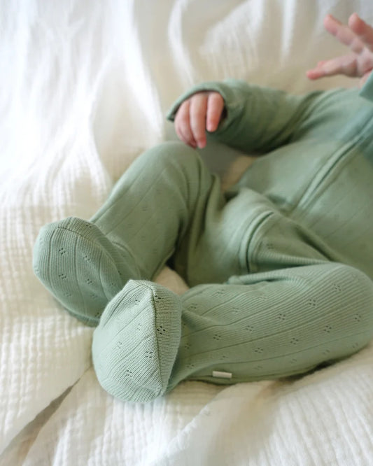 Bebe - Sage Organic Pointelle Long Zipsuit