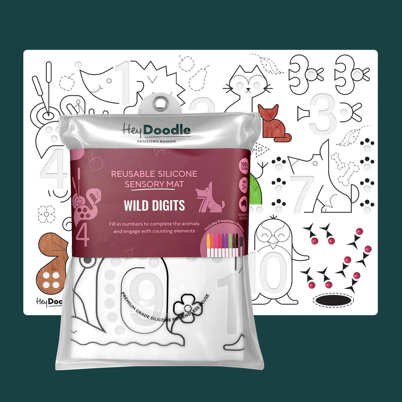 Hey Doodle- Silicone Sensory Mats- Wild Digits