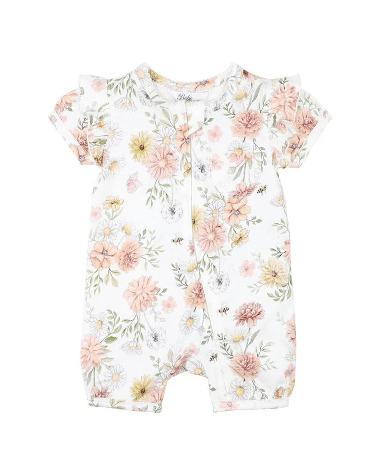 Bebe - Lara Print Short Sleeve Zip Romper