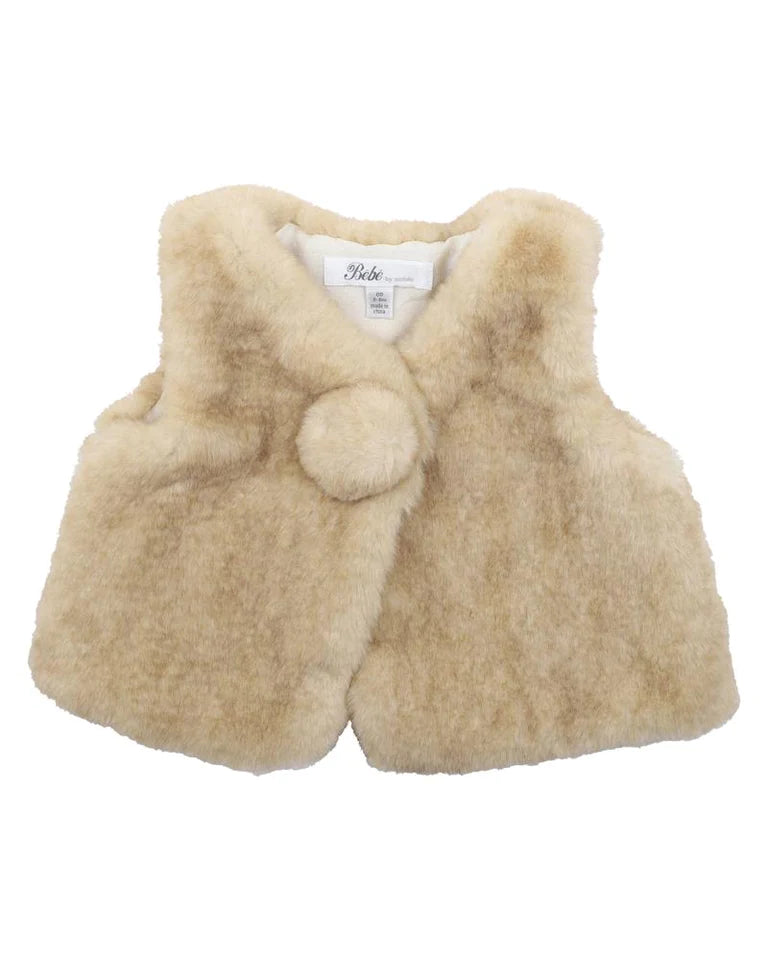Bebe- Pom Pom Faux Fur Vest - SIZE 6