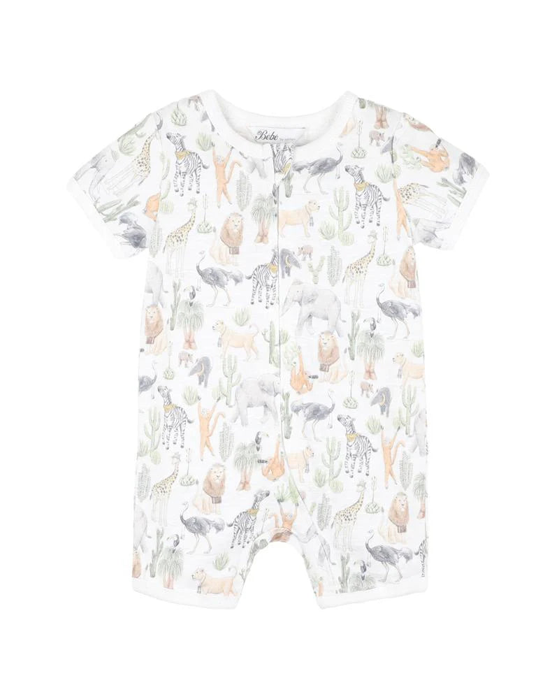 BeBe- Ellis Print Short Sleeve Zip Romper