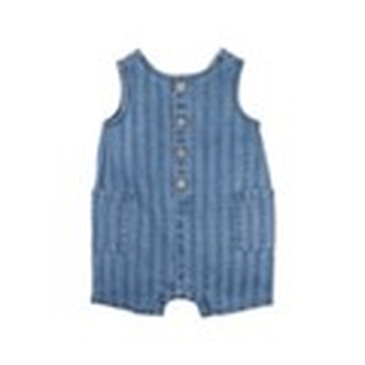 Minihaha Sway Denim Stripe Romper in indigo cotton for baby