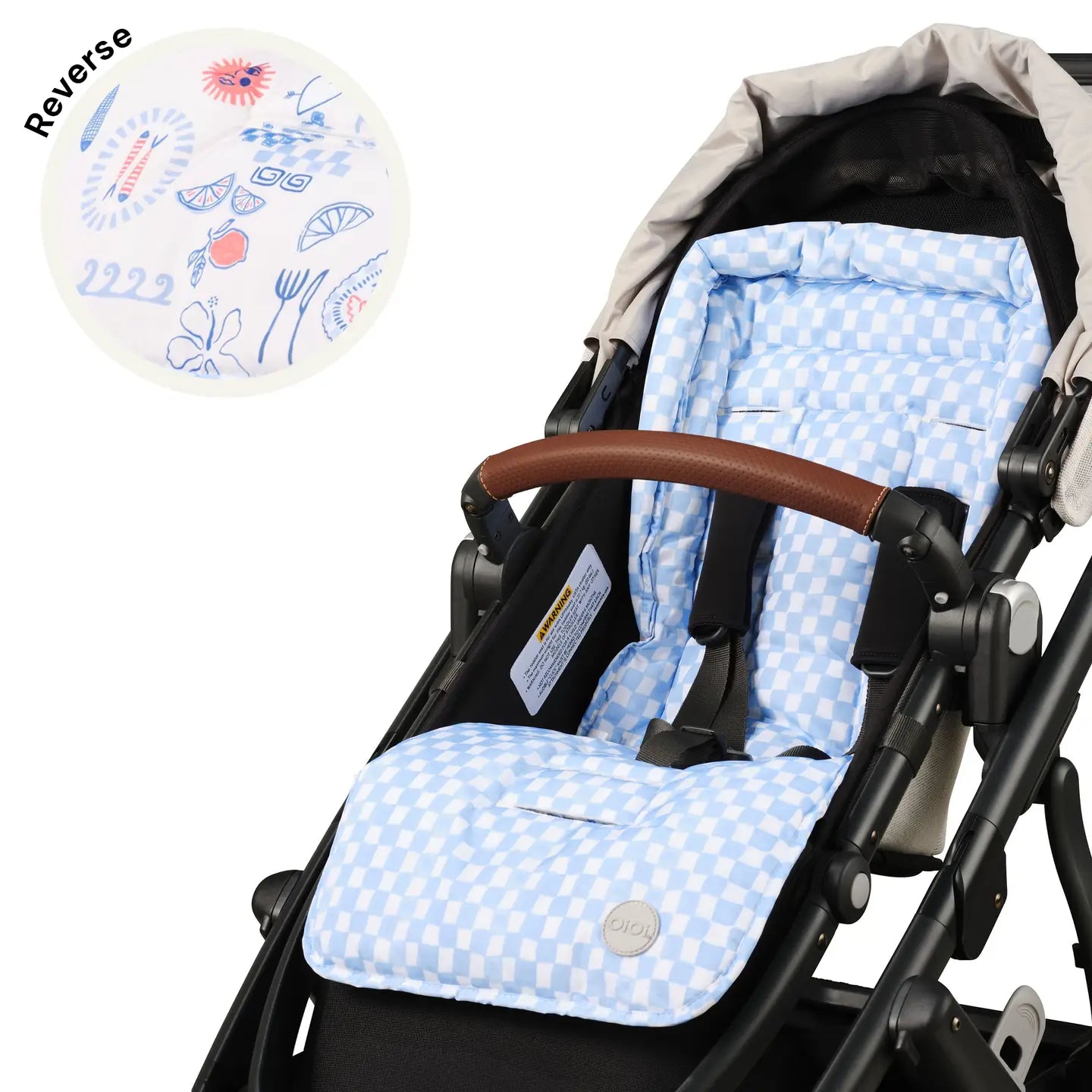 Oi Oi- Reversible Pram Liner- Mediterranean Blue/Check