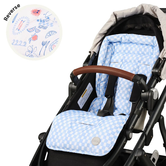 Oi Oi- Reversible Pram Liner- Mediterranean Blue/Check