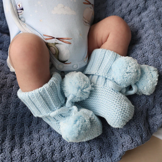 Snuggle Hunny - Baby Blue Organic Cotton Knit Booties
