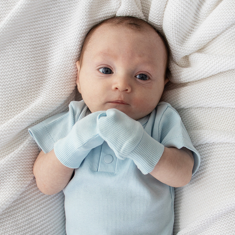 Snuggle Hunny - Baby Blue Organic Cotton Rib Mittens