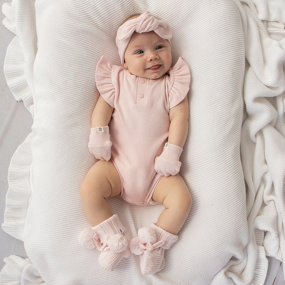 Snuggle Hunny - Baby Pink Organic Cotton Rib Mittens
