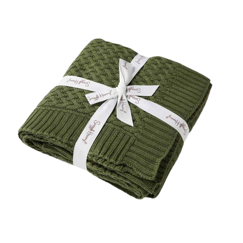 Snuggle Hunny - Olive Diamond Knit Organic Baby Blanket