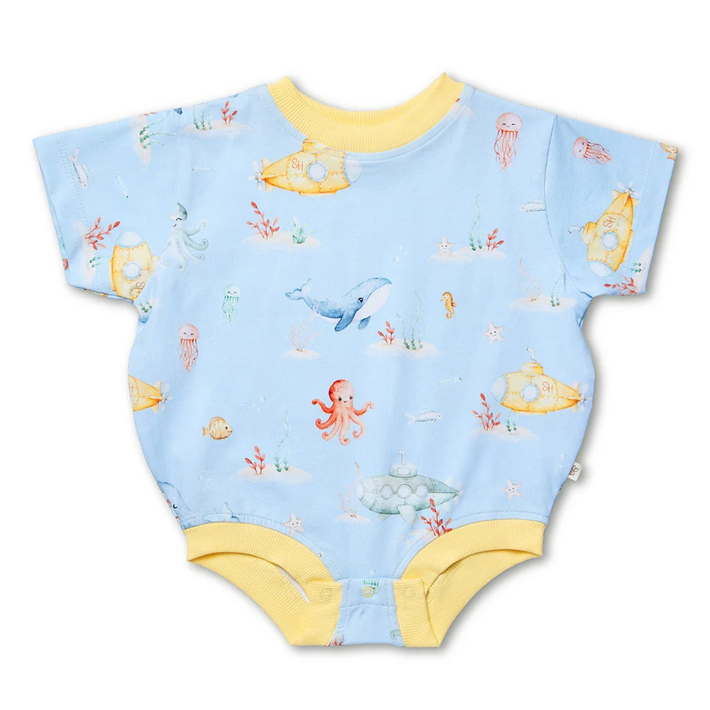 Snuggle Hunny - Blue Little Subs Organic Oversized Romper