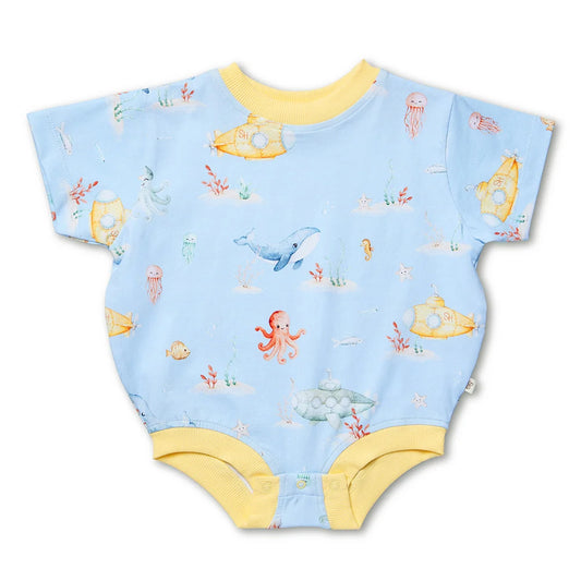 Snuggle Hunny - Blue Little Subs Organic Oversized Romper
