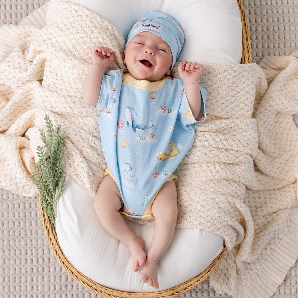 Snuggle Hunny - Blue Little Subs Organic Oversized Romper