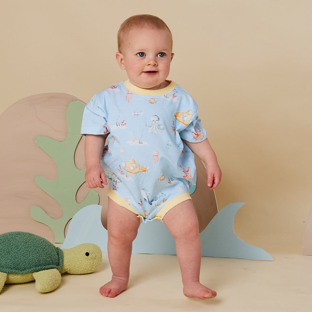 Snuggle Hunny - Blue Little Subs Organic Oversized Romper