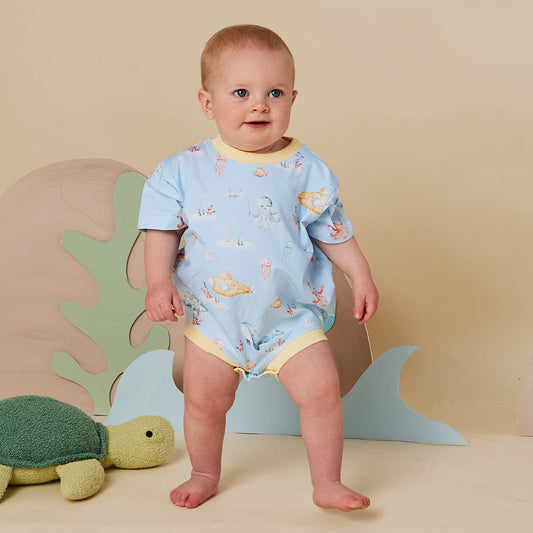 Snuggle Hunny - Blue Little Subs Organic Oversized Romper